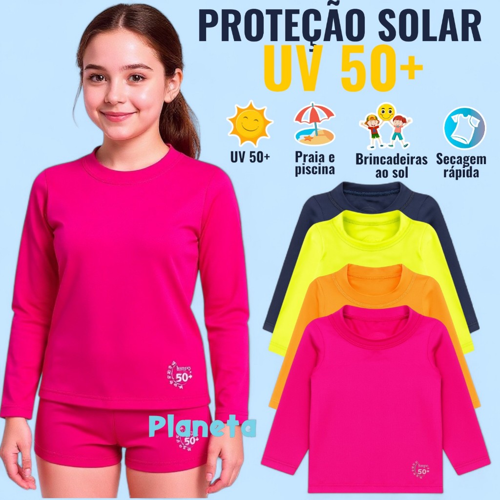 Kit Blusa Premium Infantil UV 50+ Proteção Solar | Roupa Praia Piscina Criança Menina 1 ao 16 em Oferta na Shopee
