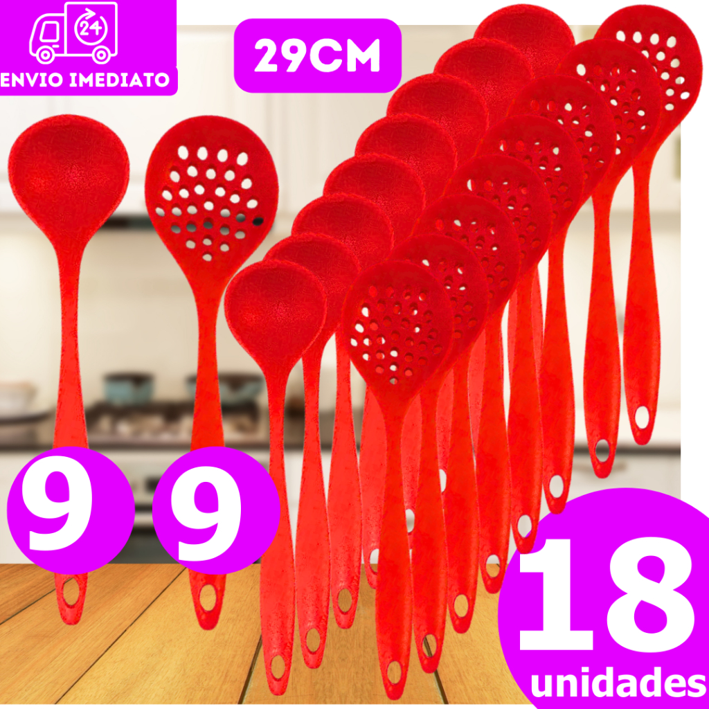 Kit 18 Peças de Silicone 9 Conchas de Silicone 9 Escumadeira de Silicone Casa Cozinha Buffet Restaurante Atacado Revenda