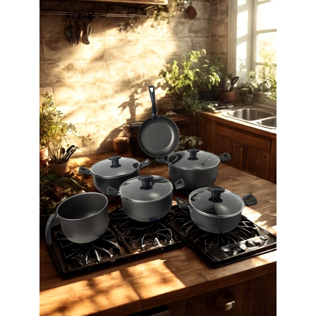 Imagem Jogo de Panela Grafite/ ALL BLACK 6 peças - Extra Premium 5 camadas de Antiaderente
