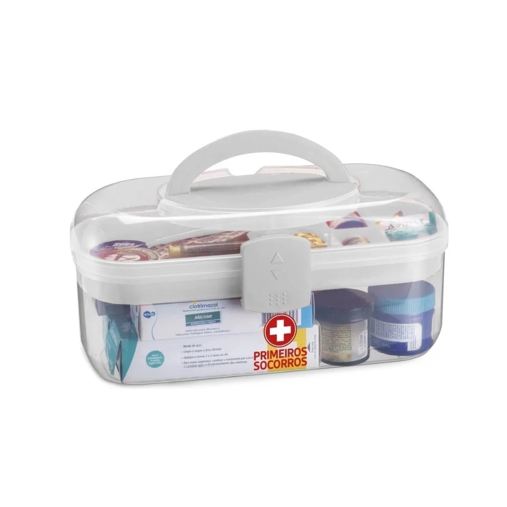 Maleta Caixa Remedios Cosmetic Box Primeiros Socorros 29x16x14 Branco e Transparente em Oferta na Shopee