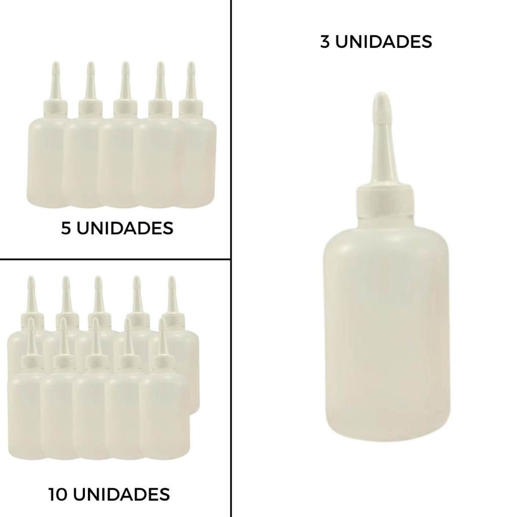 FRASCO PLÁSTICO COR NATURAL PARA TINTA 100ML VAZIO BICO APLICADOR