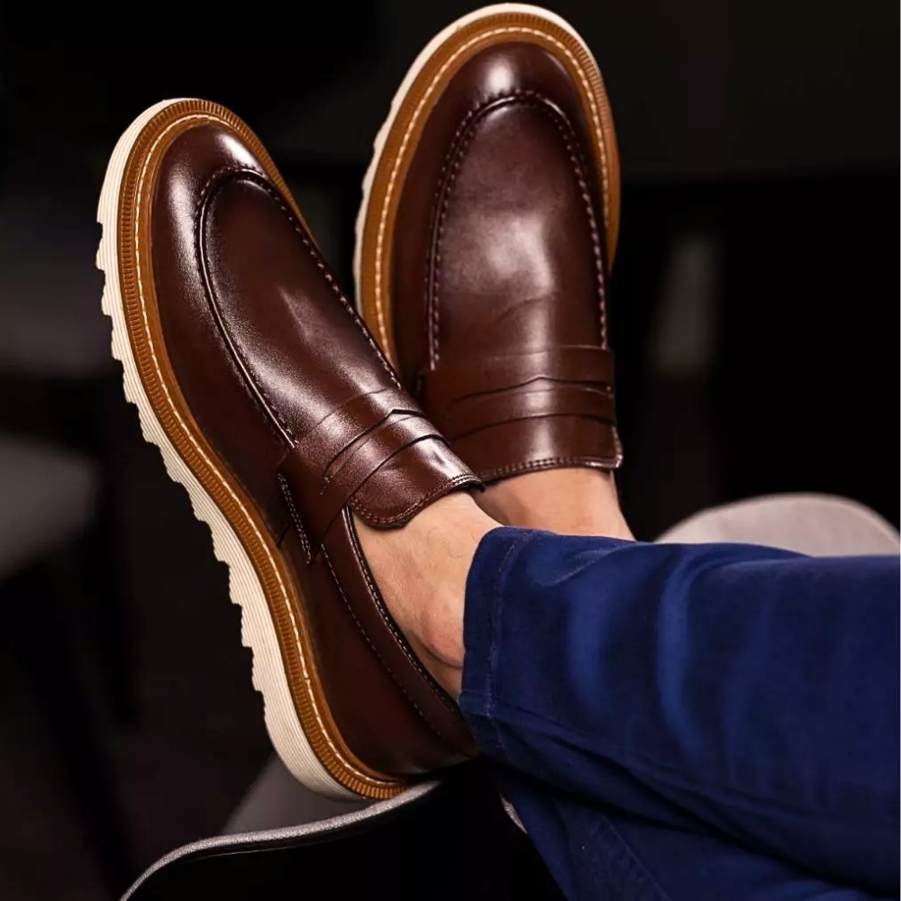 Sapato Masculino Social Sem Cadarço Nobre Premium Solado Tratorado Oxford Loafer