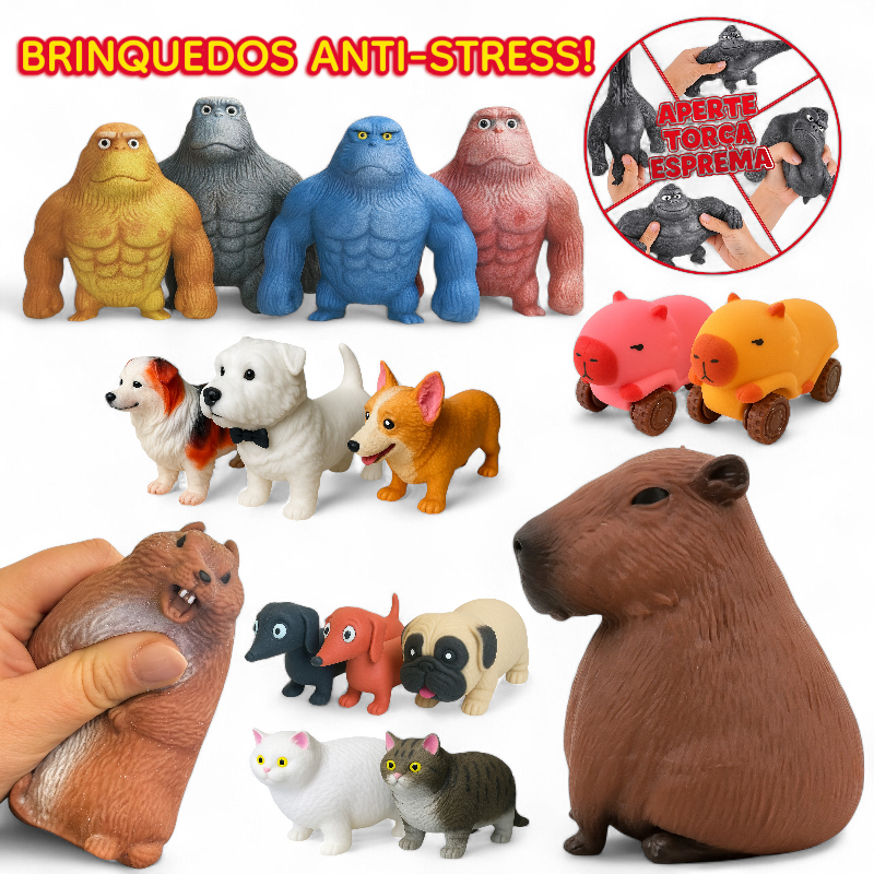 Brinquedo Boneco Esquilo Capivara Gorila Indestrutivel Estica Esmaga Antiestresse Aperta Tik Tok Divertido