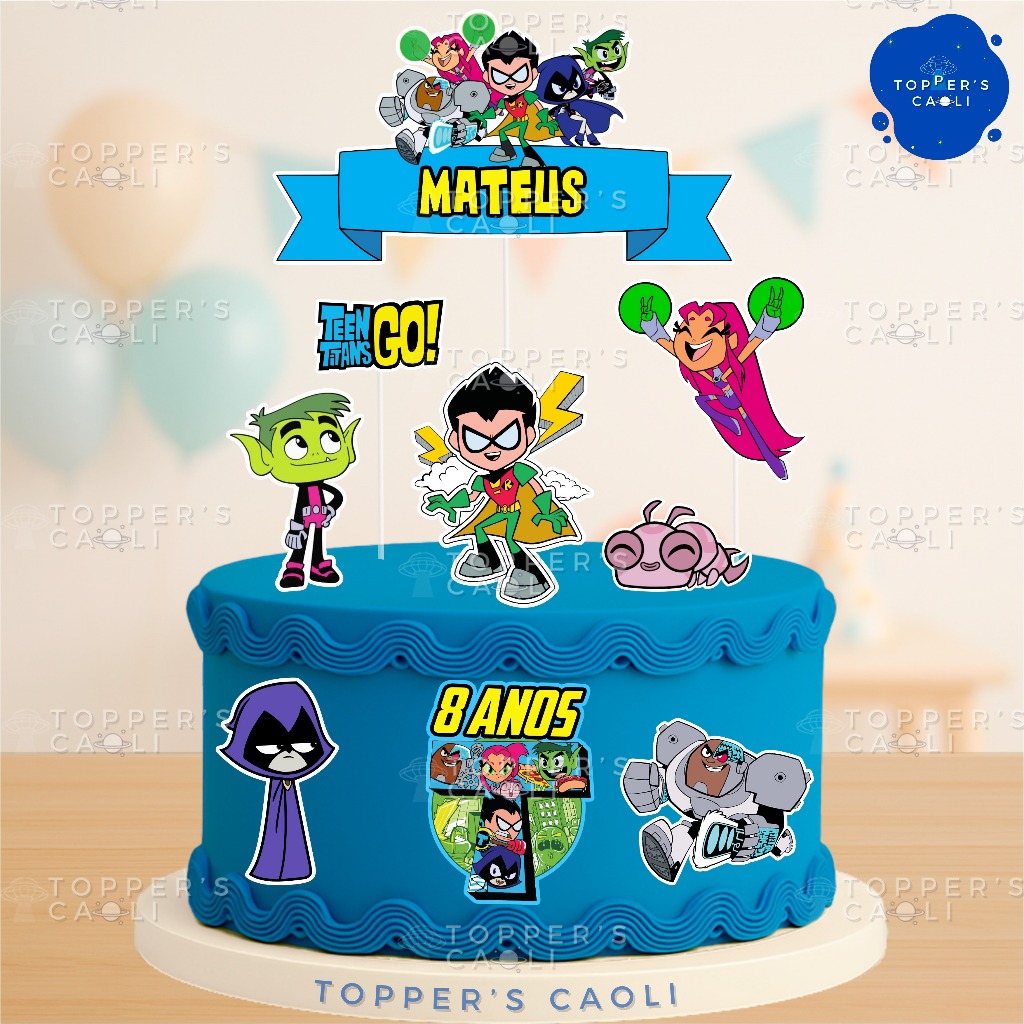 Topo de Bolo Jovens Titãs em Ação / Teen Titans GO (Topper) Decoração Festa