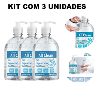 Kit com 3 unidades Álcool em Gel 500ml All Clean Audax em Oferta na Shopee
