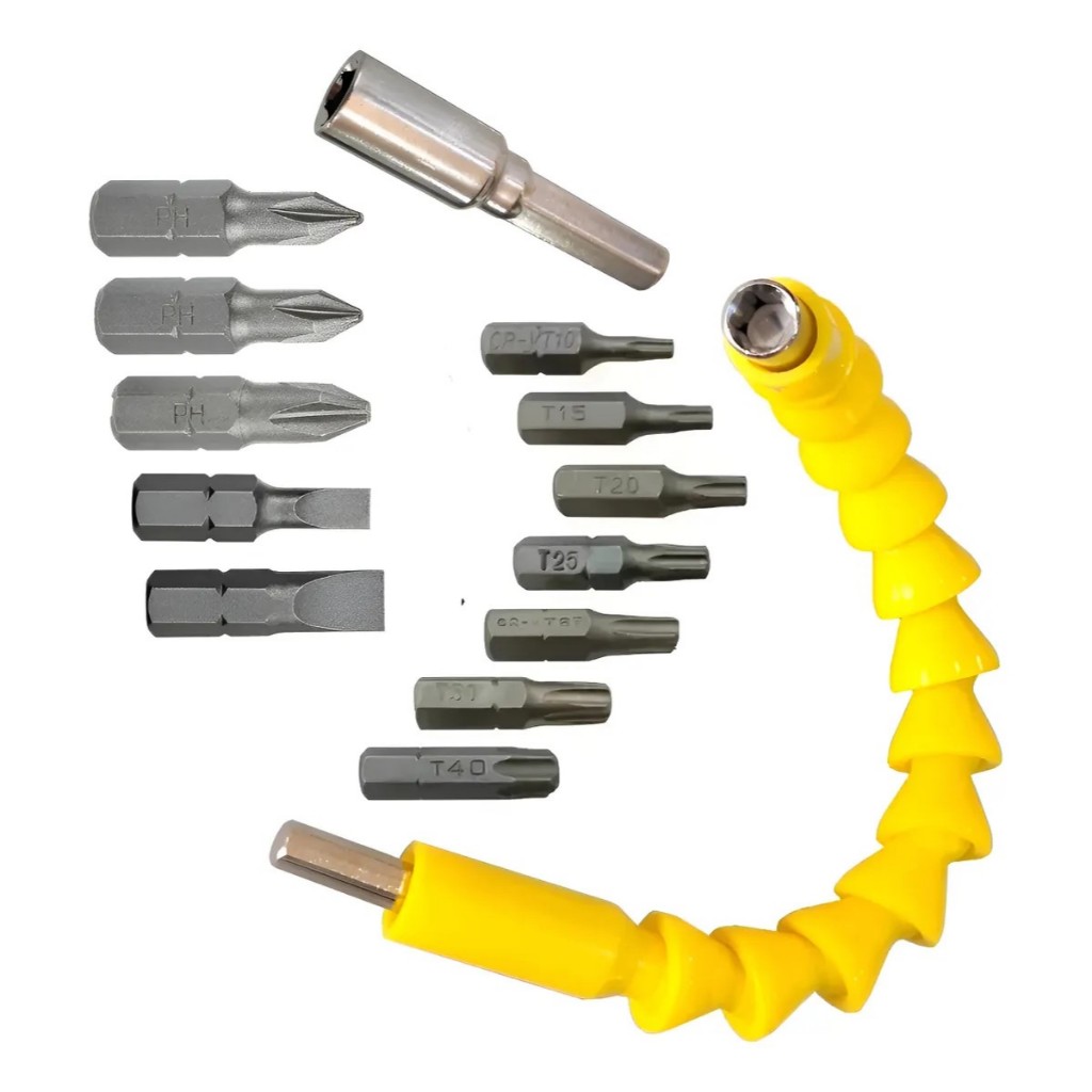 Kit Bits Fenda Phillips Torx P/parafusadeiras Eixo Flexível