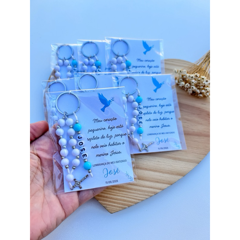 11 Mini terço lembrancinha para maternidade, batizado, crisma, primeira eucaristia com cartão personalizado