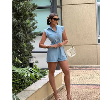 Macaquinho Feminino Regata Linho Virgínia Botões Acinturado em Oferta na Shopee