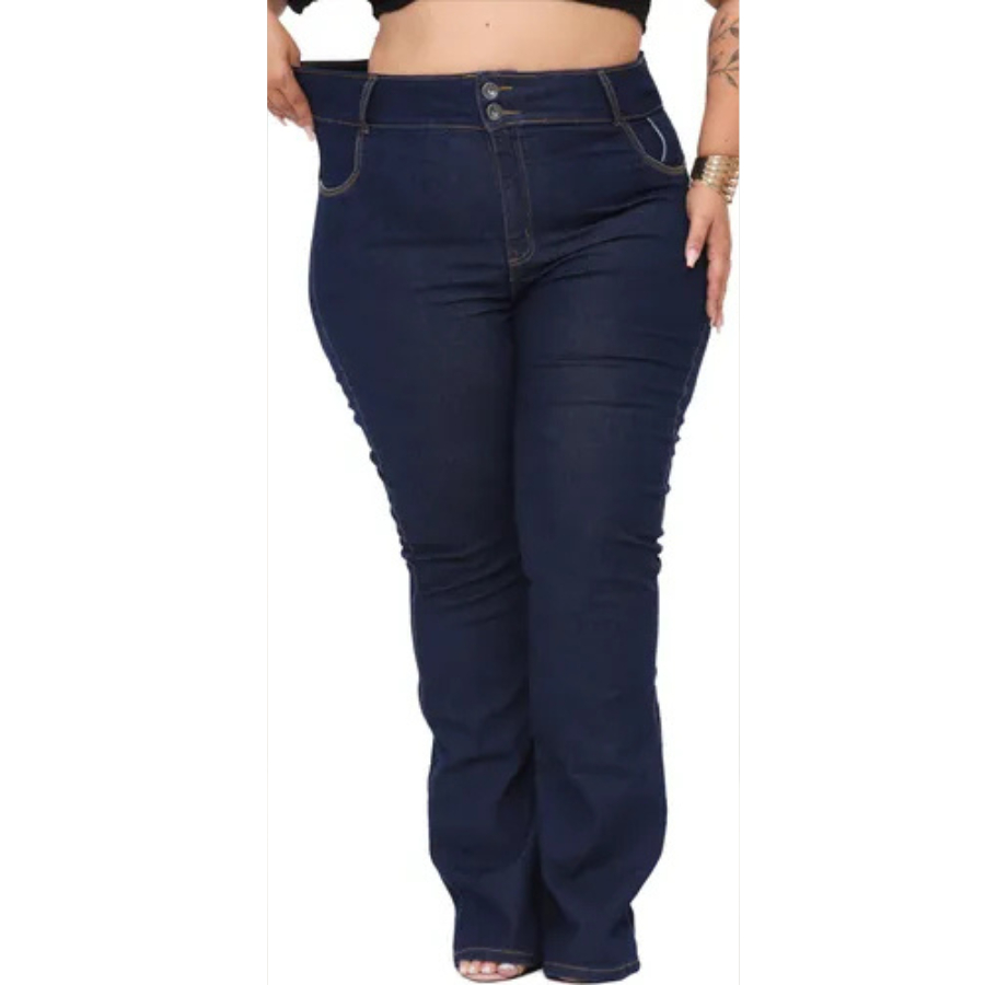 Calça Jeans Feminina Cintura Alta Plus Size Flare Elastano qualidade em Oferta na Shopee