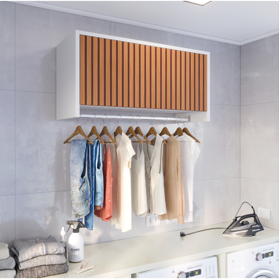 Armário Multiuso Suspenso Lavanderia com Cabideiro e Porta - Várias Cores em Oferta na Shopee