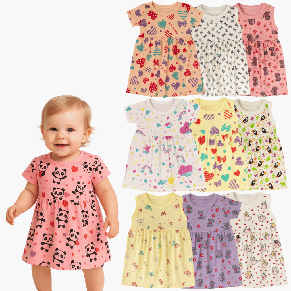 Kit 3 Vestido Estampado de Bebê Menina Verão Calor 100% algodão para o dia a dia P/M/G/GG - BABYGREG