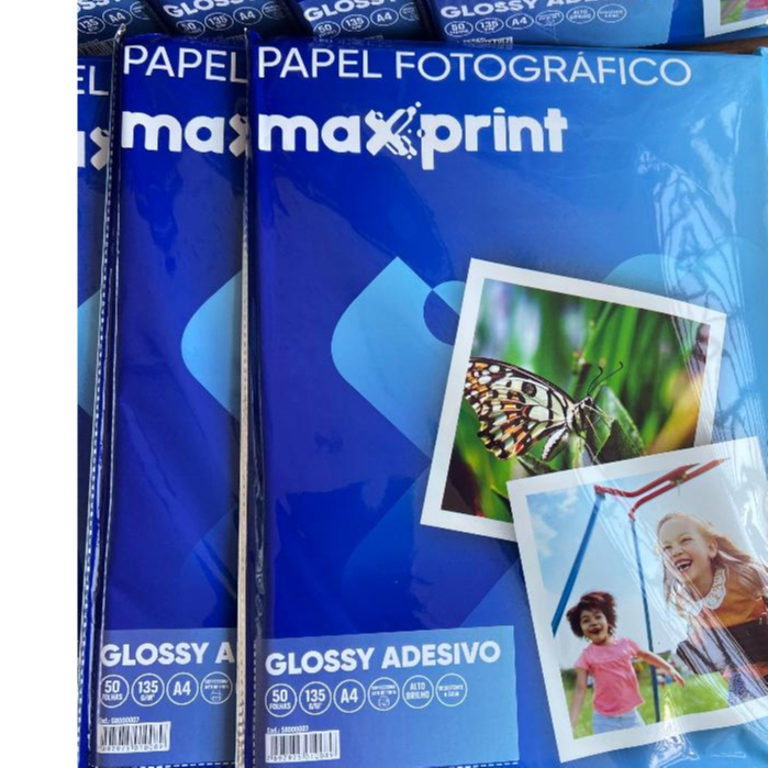 Pacote Papel Fotográfico Glossy Adesivo 50 Folhas A4 135gm Maxprint Unidade Alto Brilho