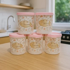 Kit 5 Potes Plásticos Porta Condimentos 200ml Decorados Floral Cozinha Temperos