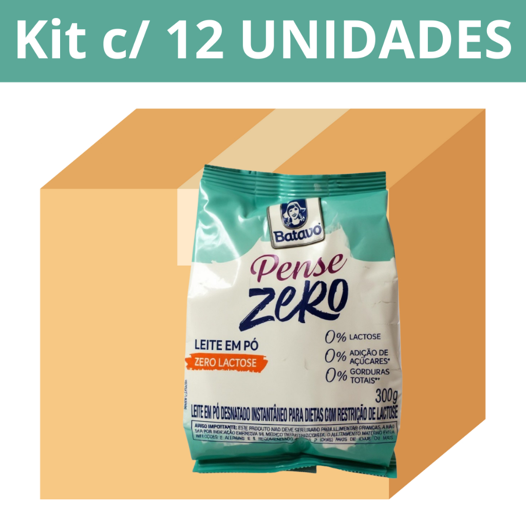 Leite em Pó Desnatado Batavo Pense Zero 300g Kit com 12 Unidades Rico em Cálcio Baixo em Gordura