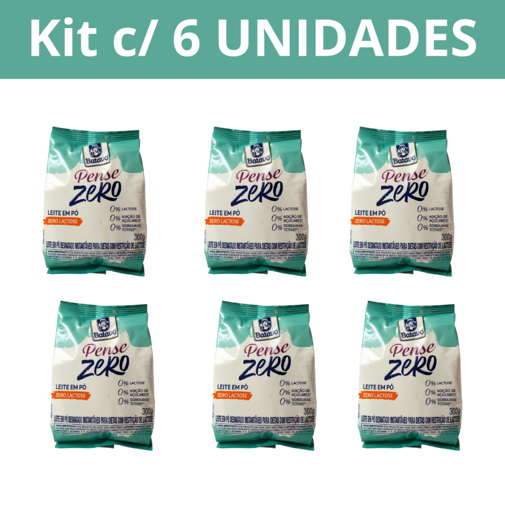 Leite em Pó Desnatado Batavo Pense Zero 300g Kit com 6 Unidades Rico em Cálcio Baixo em Gordura