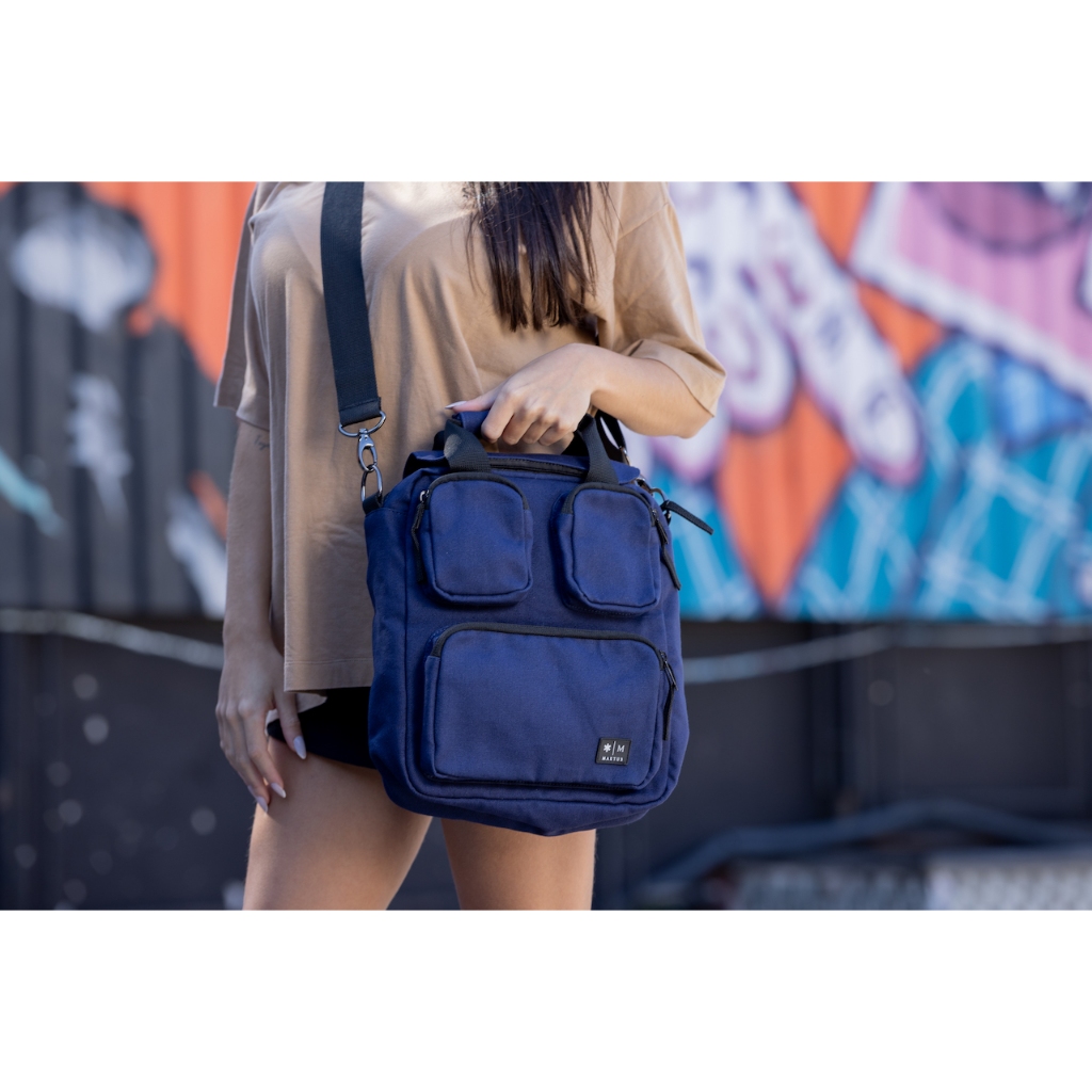 Bolsa Transversal de Lona Maktub Unissex Estilo e moda azul bag carteiro urbana em Oferta na Shopee