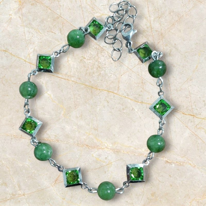 Pulseira de Pedras Naturais com cristais de vidro aço inox em Oferta na Shopee