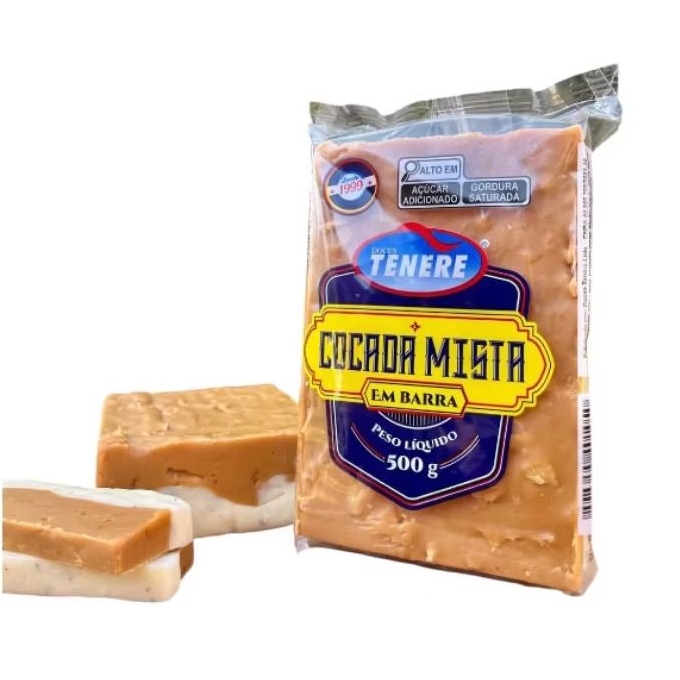 Cocada Mista em Barra irresistível Doces Teneré 500g Dois sabor em uma única Barra🤤