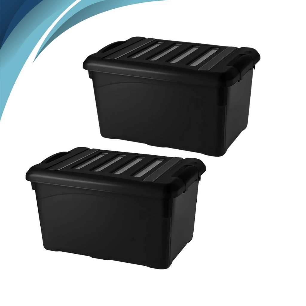 Kit 2 Caixas Organizadoras 95 Litros com Rodinhas e Travas – Caixa Plástica Grande Black em Oferta na Shopee
