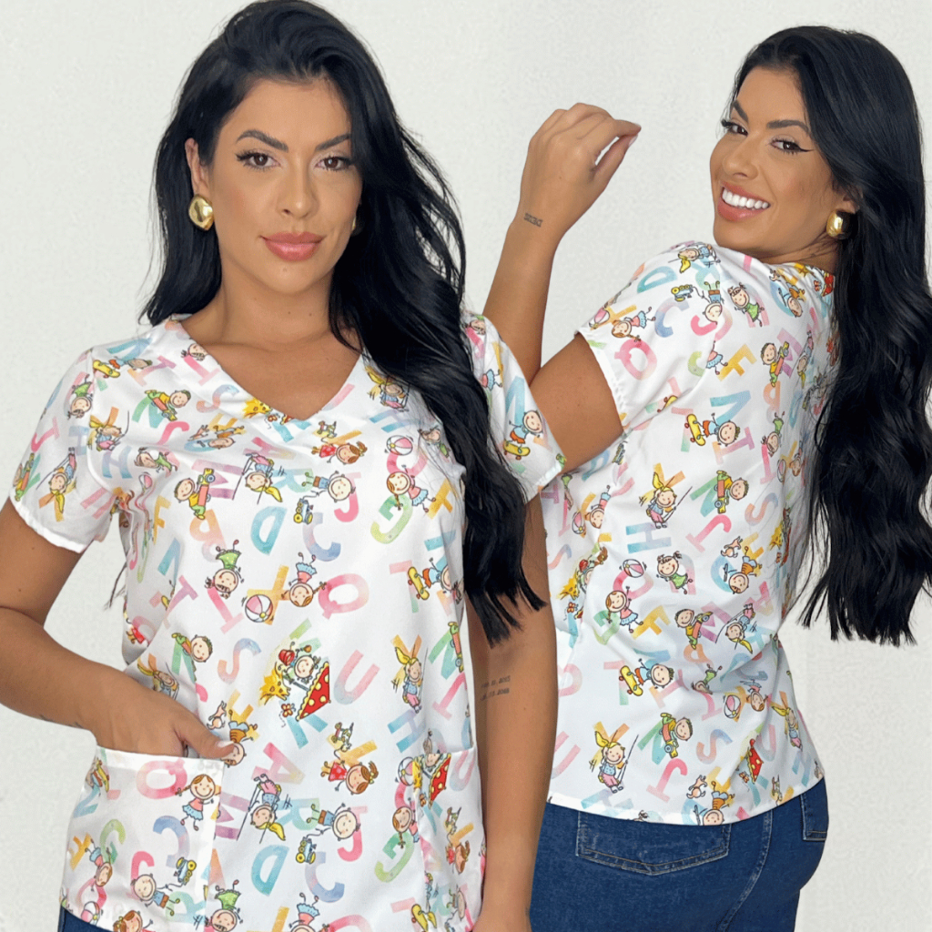 Blusa Bata Scrubs Feminina Baby Look Profissões Educação Infantil em Oferta na Shopee