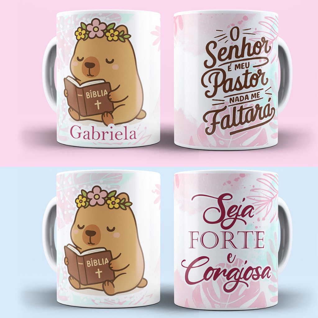 caneca fofa capivara frases motivação e paz com nome material cerâmica 325ml