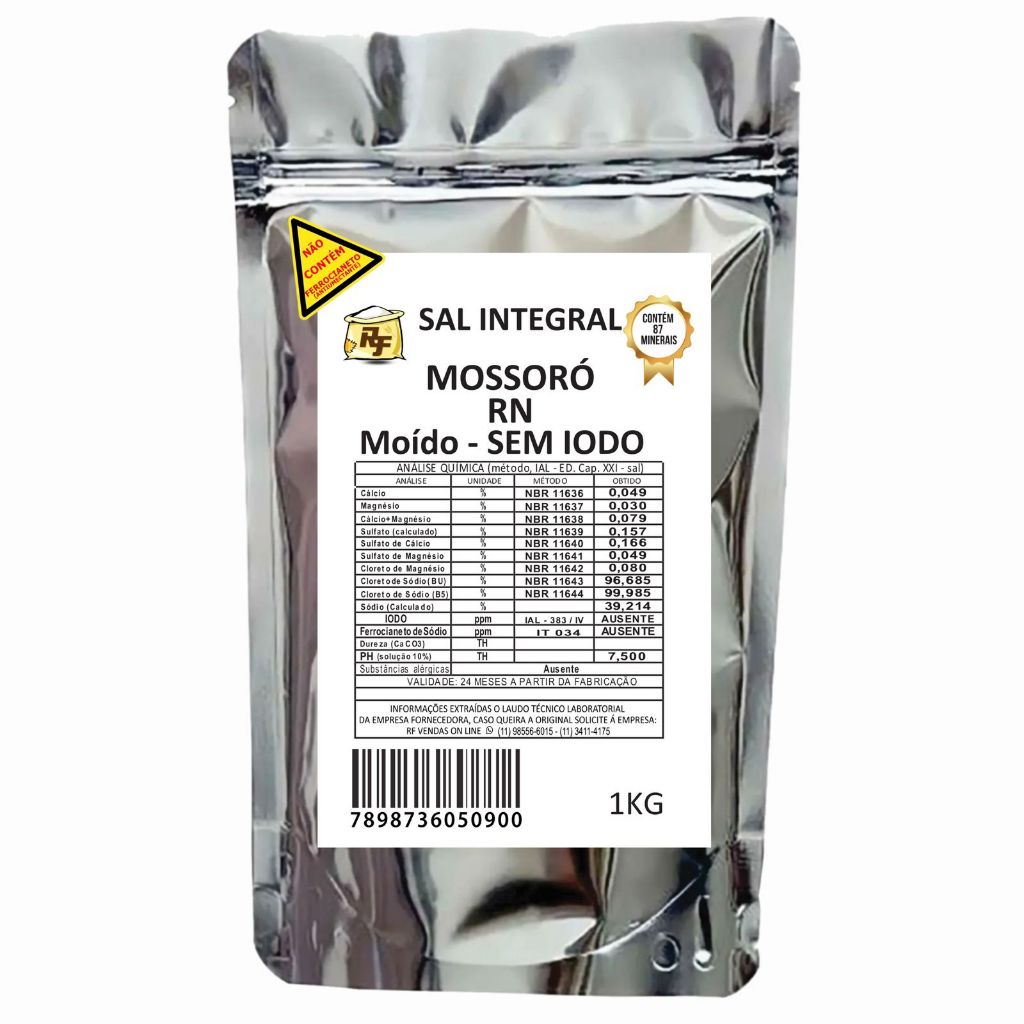 Sal moído, Totalmente Integral, Sem Iodo . 1 Kgr