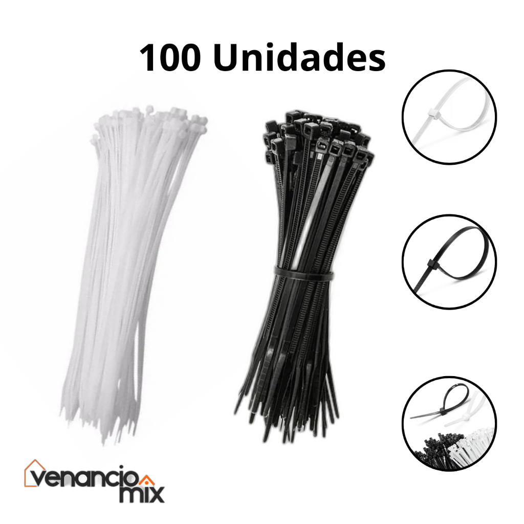 Kit 100 Abraçadeiras Nylon Enforca Gato Fita Hellerman Cinta Plástica Branca e Preta Vários Tamanhos em Oferta na Shopee