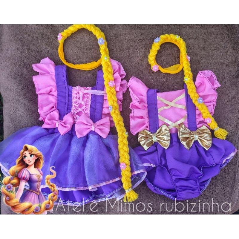 Romper Rapunzel bebê salopete encantado mesversario