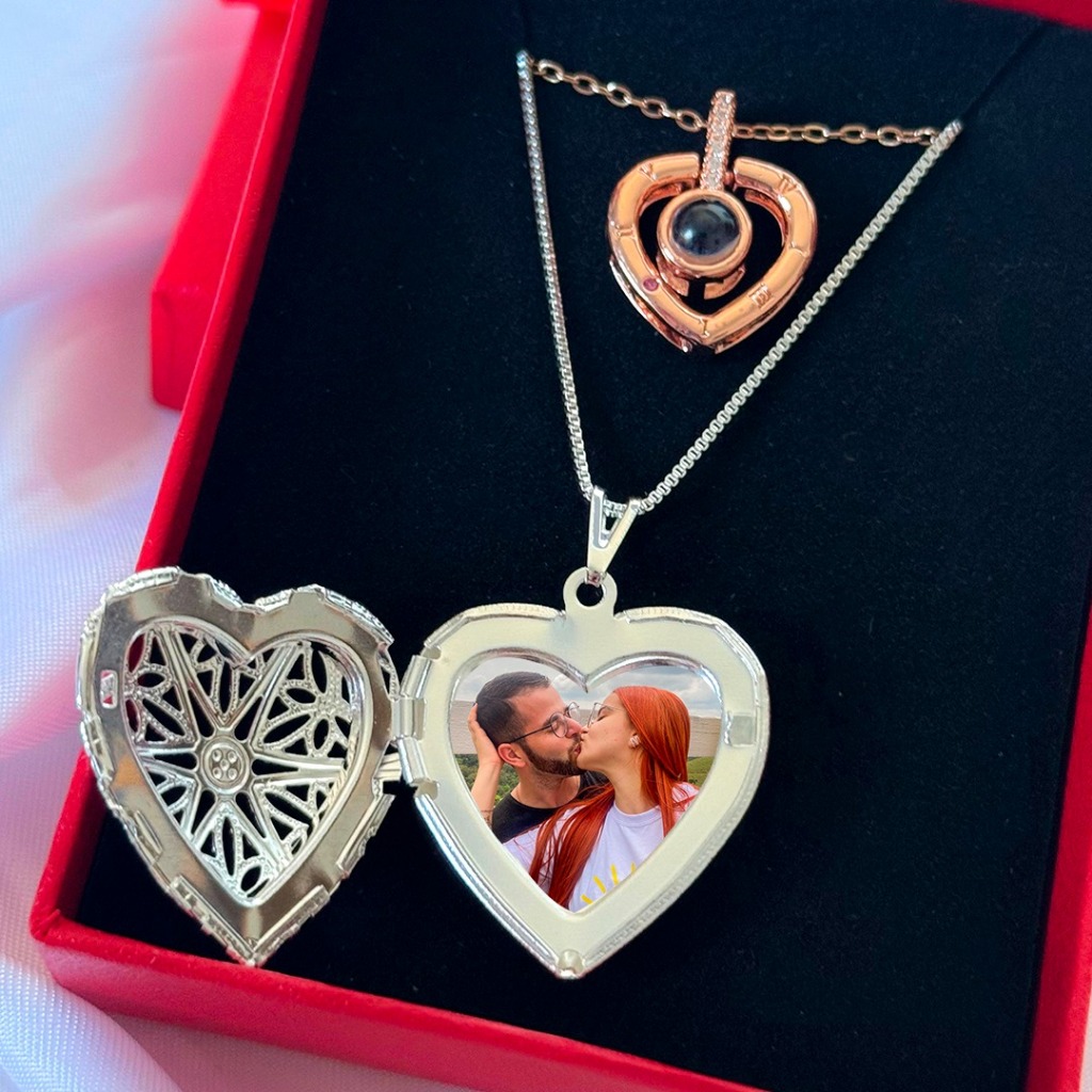 Imagem Colar Romântico Pingente Coração com Projeção Eu Te Amo – 100 Idiomas