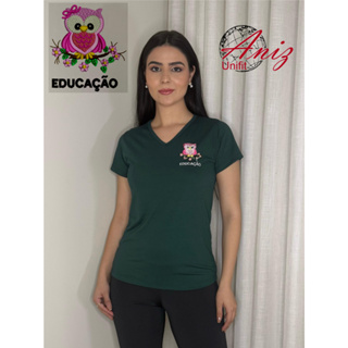 Camiseta  Blusa Feminina Educação Bordado Coruja Uniforme Escolar em Oferta na Shopee