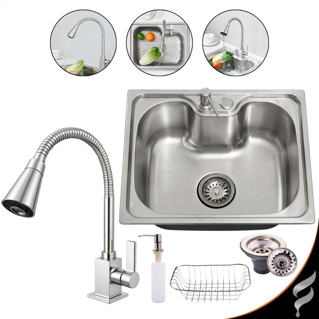 Kit Cuba Gourmet Cozinha Pia 50x40cm Aço Inox Luxo Com acessórios e Torneira Cone 2 Jatos Em Metal