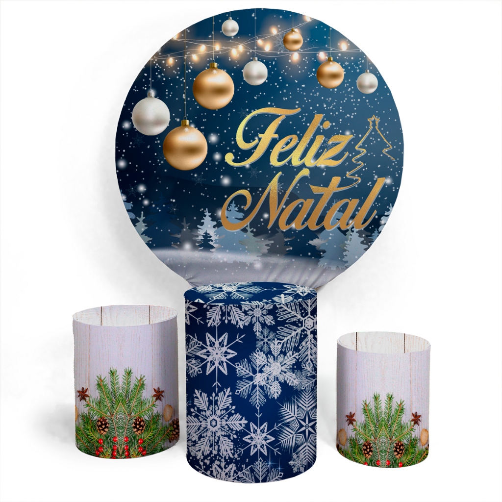 Kit Painel Decoração Redondo Capa Veste Feliz Natal Natal Fácil E Capa Trio Cilíndro Personalizado Festa De Aniversário