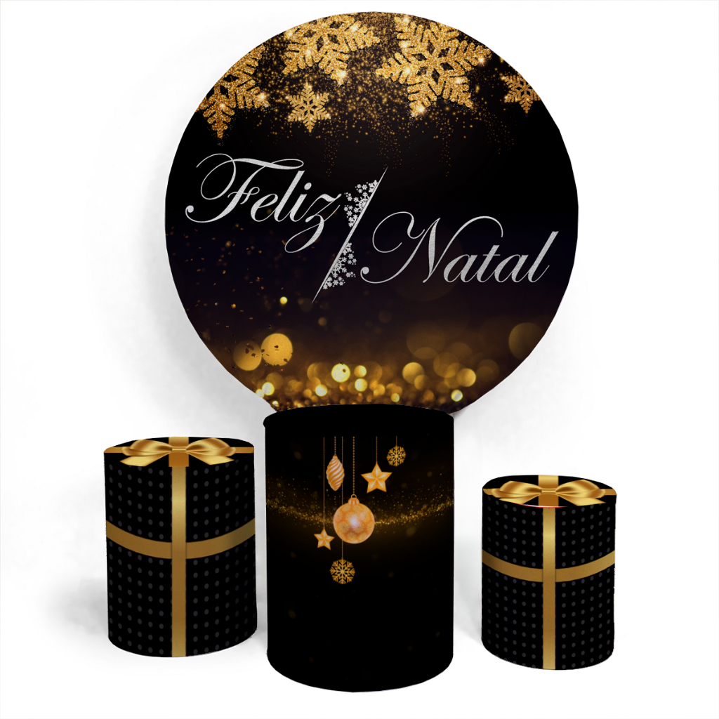 Kit Painel Decorativo Comemoração Feliz Natal Fim de Ano Aniversário Divertido Evento + Trio Completo Alta Qualidade