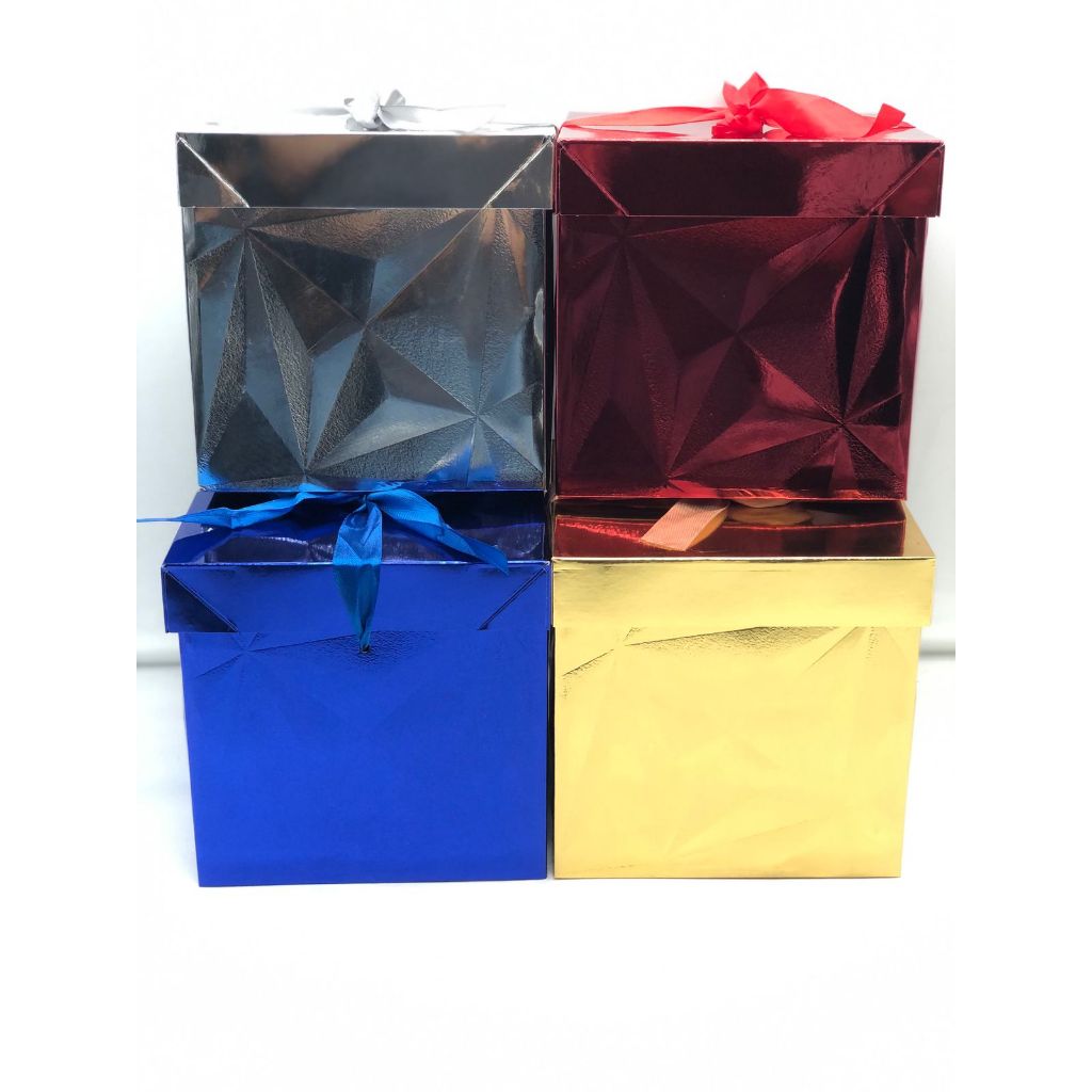 Caixa Presente Rubi Luxo Metalizada com Laço – Pequena 10cm / Media 15cm / Grande 22cm