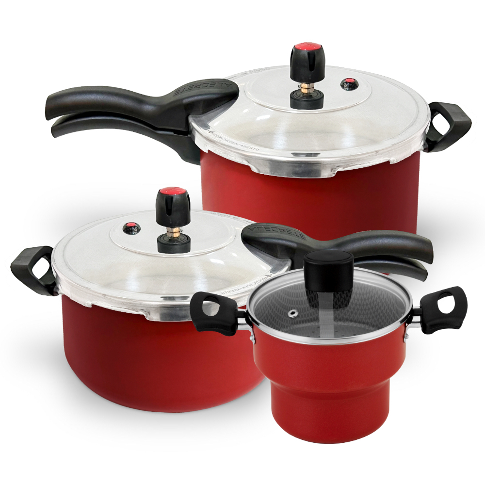 Conjunto Panela De Pressão 4,5l + Panela De Pressão 3l + Cuscuzeira Antiaderentes