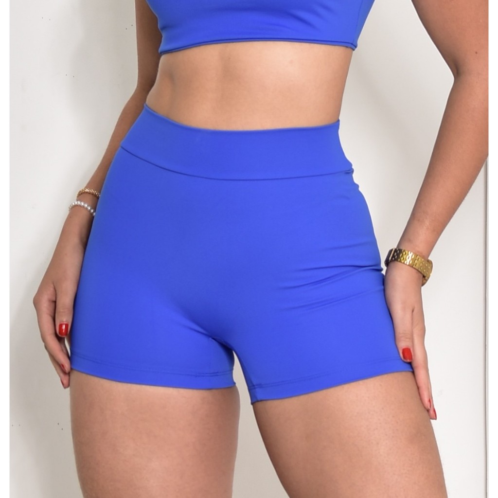 Shorts Academia Feminino Poliamida Cintura Média Alta Sem Costura Frontal Zero Transparência