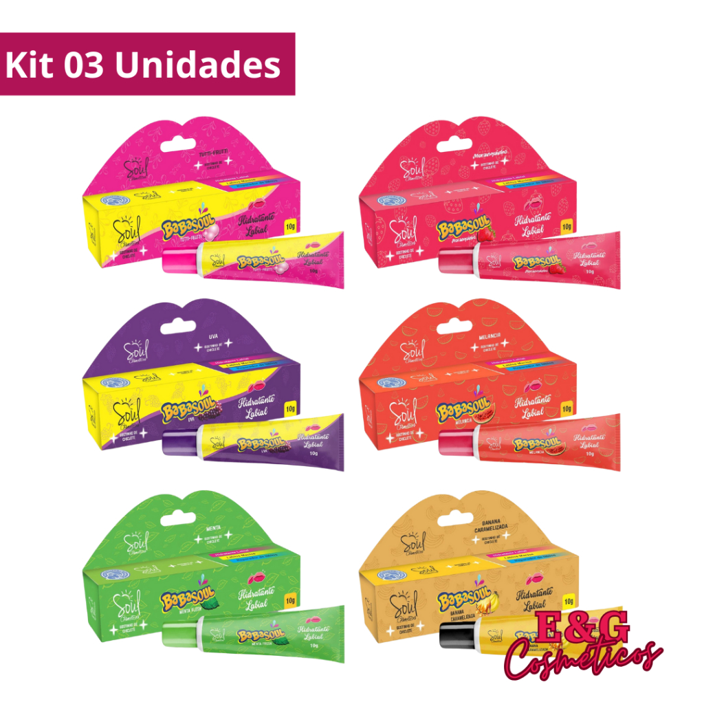Kit 03 Unidades Hidratante Labial Babasoul Cheirinho de Chiclete Soul Cosméticos em Oferta na Shopee