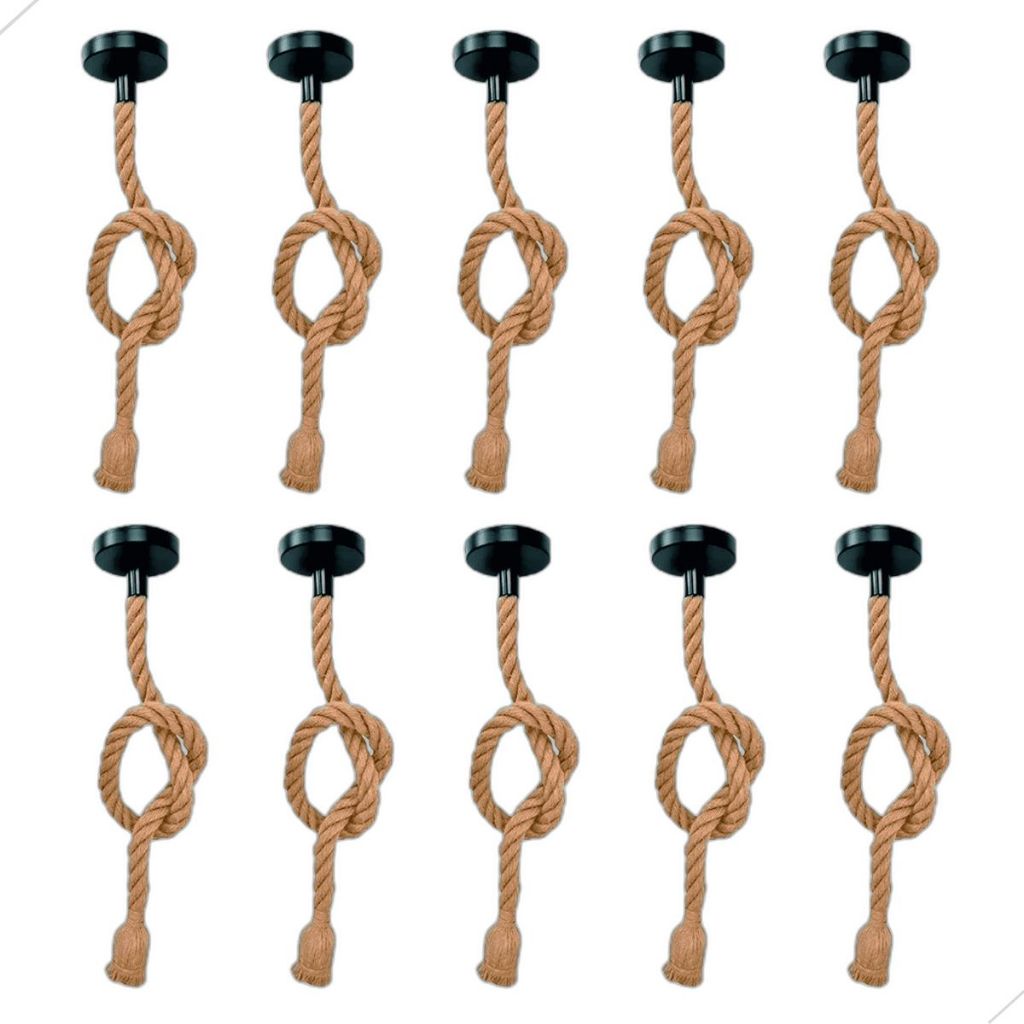 Kit 10 Pendente Luminária Corda Sisal Teto 1 Metro Bivolt 110v 220v Retro Vintage Rústico Decorativo