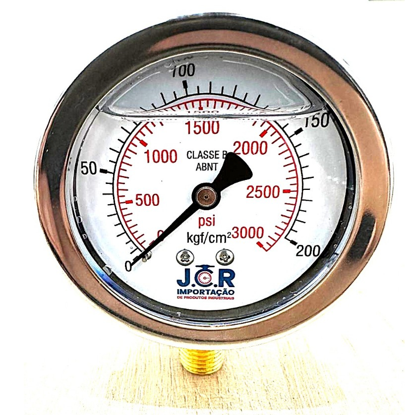 Manômetro Analógico Vertical JCR 63mm 0 A 200 KGF/CM2 X 3000 PSI