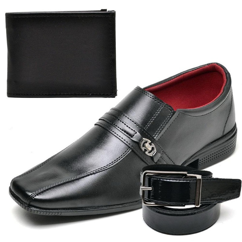 Kit Sapato Social Masculino Cinto Carteira Preto Marrom Sapatenis Mocassim Casual Confortável Festa