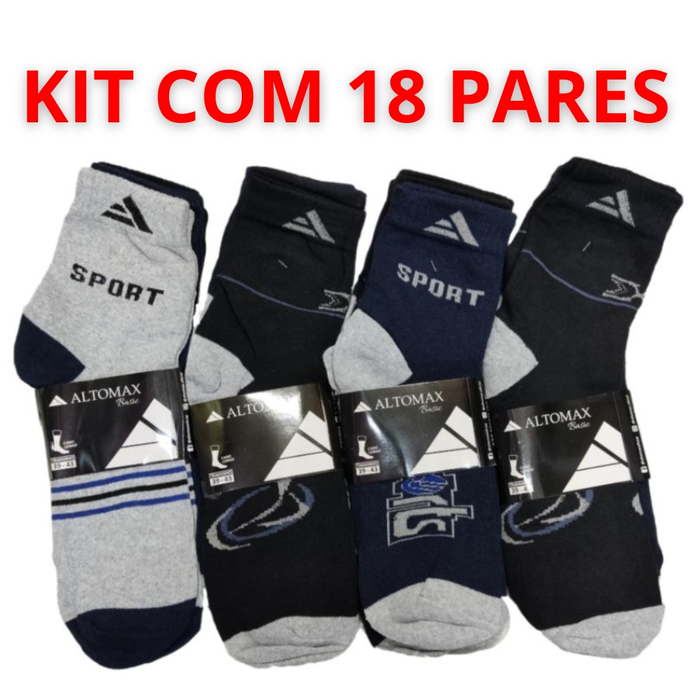 Kit 12 Pares de Meias Unisex Cano Longo Grosso Sport Confortável