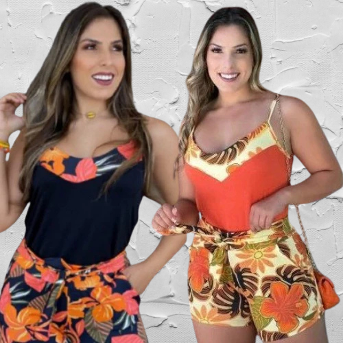 Conjunto Liganete Feminino Short e Blusa | Moda Casual Art da Sedução – Estampas Variadas P ao GG