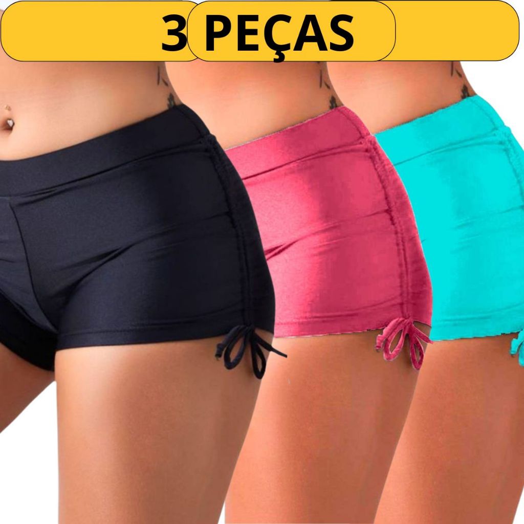 3 Shorts Praia Shortinho Feminino Sunkini Verão Proteção UVA50+ em Oferta na Shopee