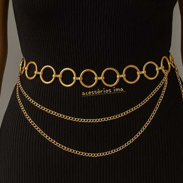 Cinto Corrente Feminino Argola com 2 Corrente Fino em Oferta na Shopee