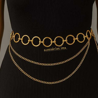 Cinto Corrente Feminino Argola com 2 Corrente Fino