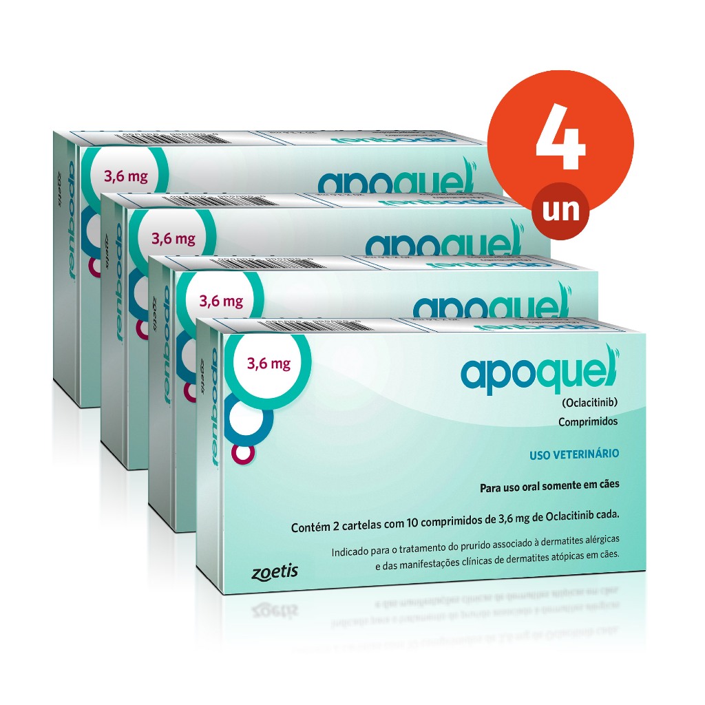 Kit 4 Apoquel 3,6mg 20 Comprimidos Dermatológico para Cães Zoetis