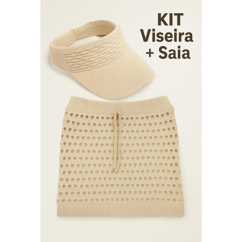 KIT Saia e Viseira Saída de Praia Piscina Tendencia Verão Em Tricô em Oferta na Shopee