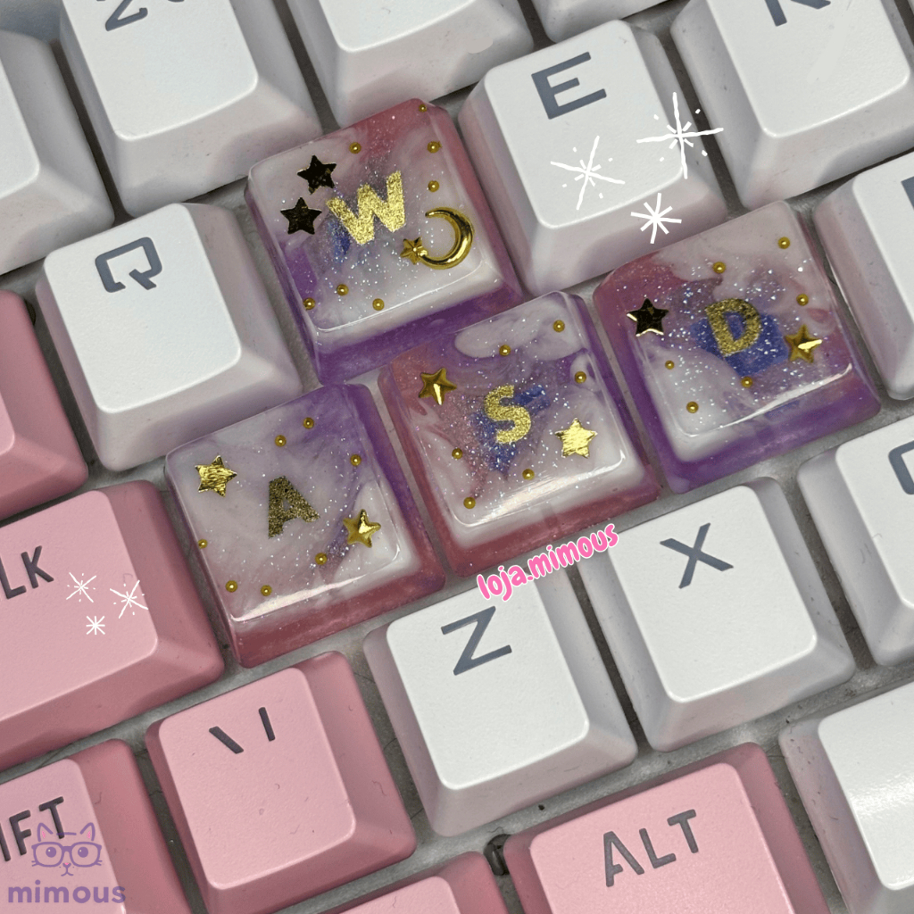 Kit Lunaris -  WASD ou QWER- Tecla Estrela/Nuvem/Lua -  Keycap fofa personalizada para teclado mecânico - LEIA DESCRIÇÃO
