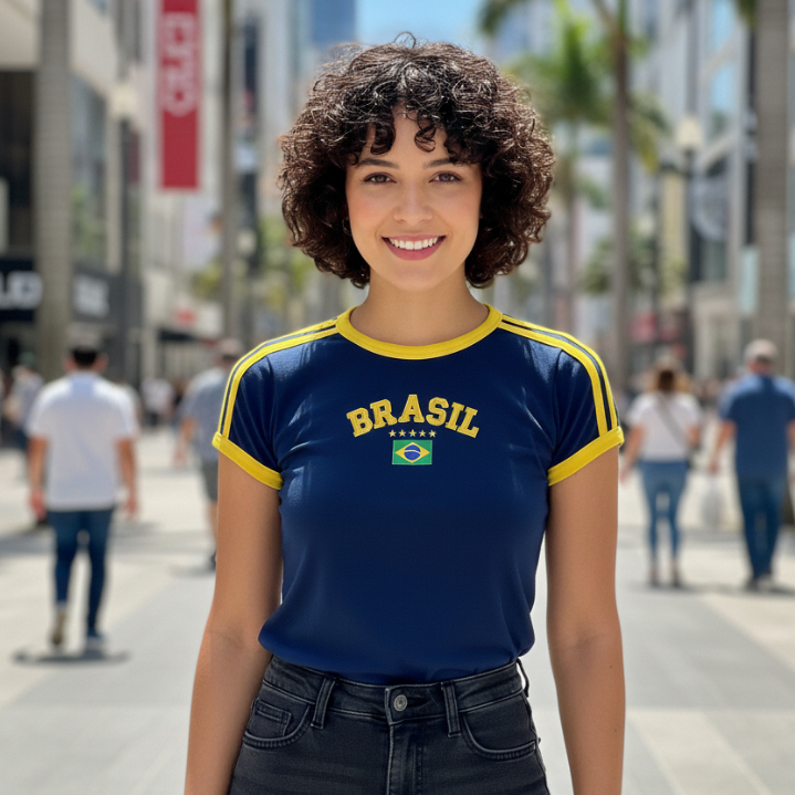 Blusa Do Brasil Bandeira Bordada BabyLock - Azul Escuro