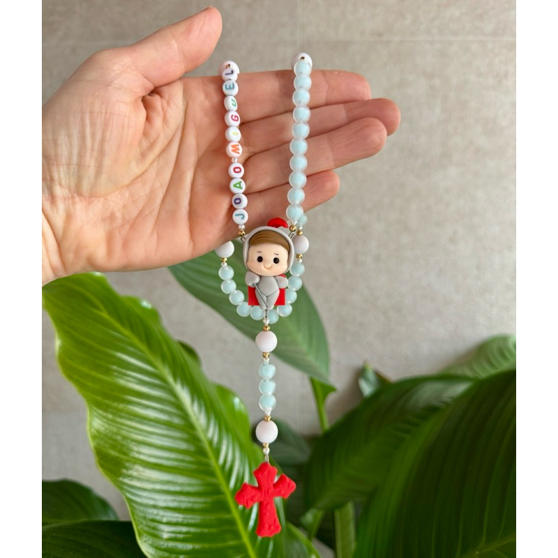 Terço infantil São Jorge kit com caixa de presente e organza Terço para batizado terço Nascimento infantil personalizado